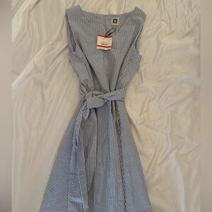 Anne Klein Blue and White Striped Midi Dress